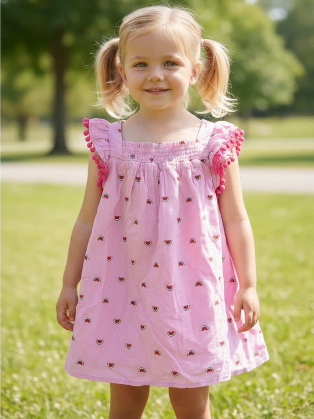 Cat & Jack Toddler Girl Pink Cherry Print Ruffle Flutter Dress 2T
